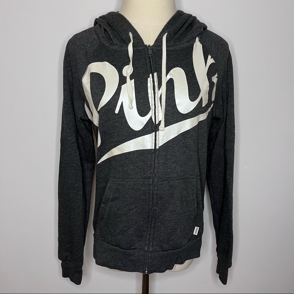 PINK VICTORIA’S SECRET Charcoal Gray Full Zip Hooded Jacket Small